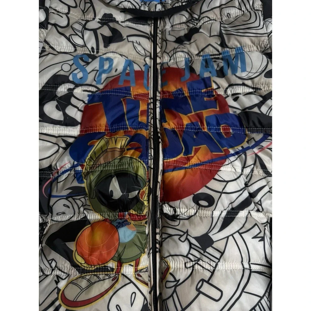 Members Only Space Jam A New Legacy Puffer Jacket Hooded Cartoon Print Coat